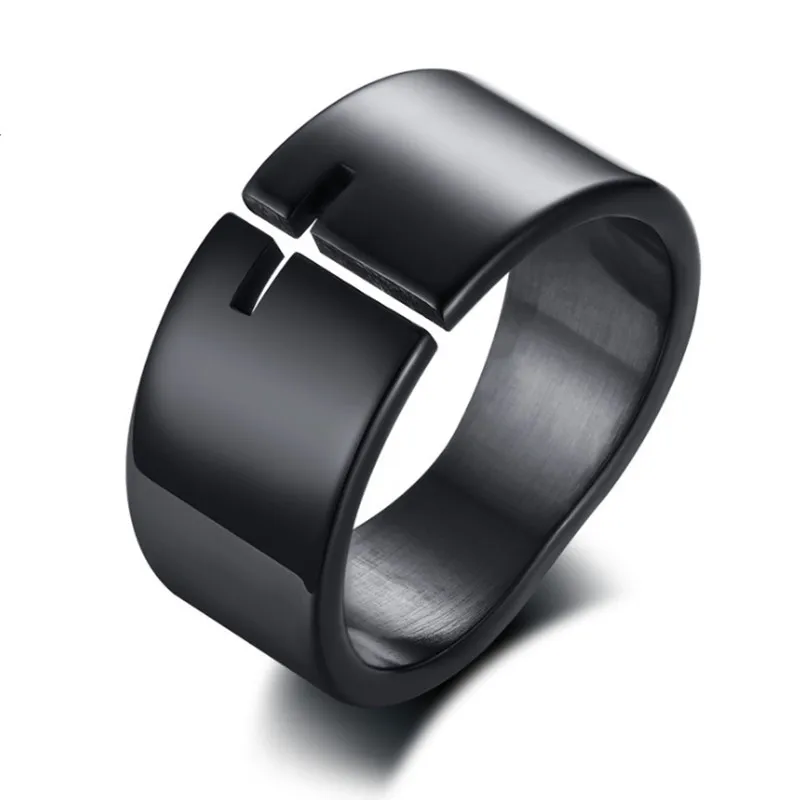 Fashion Accessory Jewelry 10MM Width Stainless Steel Hollow Out Cross Men's Black Rings Religious | Украшения и аксессуары
