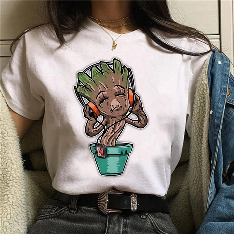 white Футболка с милым принтом Bady Groot, унисекс, топы для мужчин/wo, Мужская футболка, забавная модная футболка Vogue, футболка с рисунком аниме, Harajuku, укороченная - Цвет: white