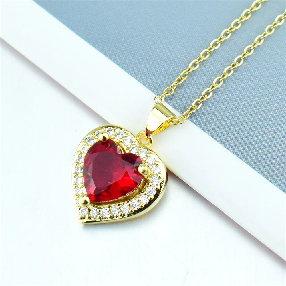 Lujosos collares con colgante corazón para mujer y niña, collar de piedra CZ de Color dorado, joyería Africana árabe de Medio, regalos amor|Collares colgantes| - AliExpress