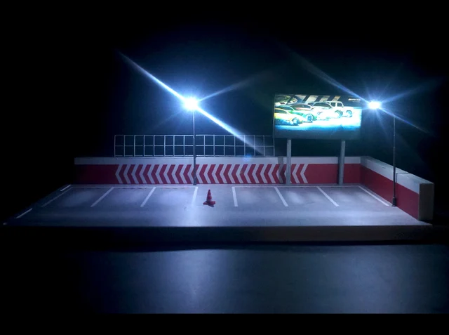 1/64 Rooftop Model Car Outdoor Parking Lot Garage Scene With Illuminated Billboard Advertising Panel 1