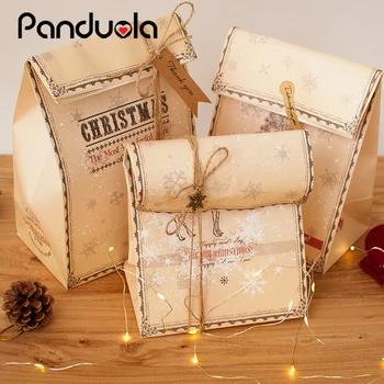 

3pcs Retro Elk Pattern Kraft Paper Packing Gift Bags Christmas Party Wedding Marriage Candies Food Cookie Candy Packaging Bags