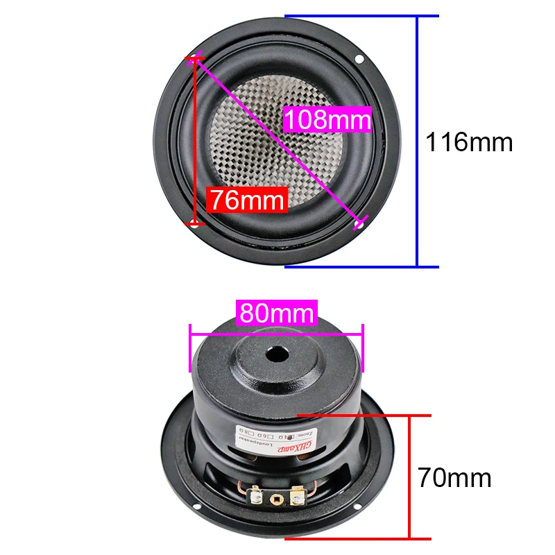 Woofer Speaker Speaker Driver Unit Bass Vibration Speaker GHXAMP Carbon Fiber Cone HIFI 4 Inch 116mm Subwoofer Bass Speaker Woofer 4OHM 40W Low Frequency Home Car Audio 69Hz-5500HZ 1PC
