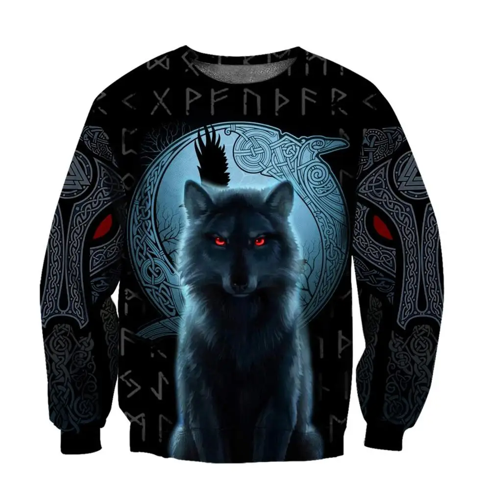 Fenrir Wolf And Raven Tattoo 3D Printed Unisex Deluxe Hoodie Sweatshirt Streetwear Zip Pullover Casual Jacket Tracksuit KJ0268