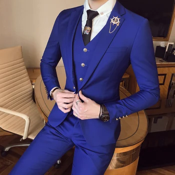 

3 Pieces Slim Fit Casual Tuxedo men Suit 2020 Royal blue Mens Male Suits Costume homme Wedding Groom man business Blazers XS-6XL