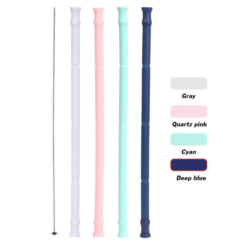 D Kitchen Gadgets Collapsible Silicone Straw Reusable Folding Drinking Straw With Carrying Case And Cleaning Brush