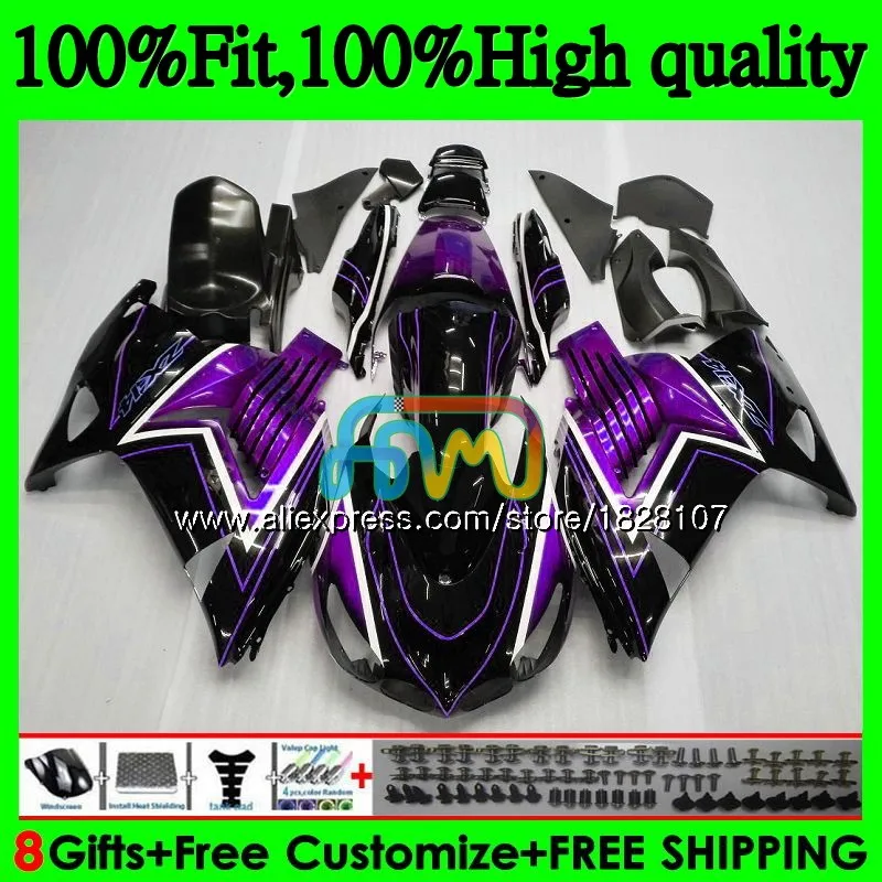 Инъекции для KAWASAKI ZX 14R ZX14R 06 07 08 09 10 11 21BS. 130 ZZR1400 ZX-14R 2006 2007 2008 2009 Фиолетовый Черный 2010 2011 обтекатель
