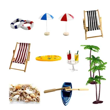 

1 Set Creative Resin Ornamnet Summer Beach Element Artificial Micro Landscape Fairy World Doll House DIY Supplies (18 Style)
