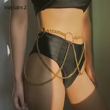 

IngeSight.Z Retro Gold Color Multi Layer Tassel Body Chain Sexy Harness Chunky Metal Chain Waist Belly Chain for Women Jewelry
