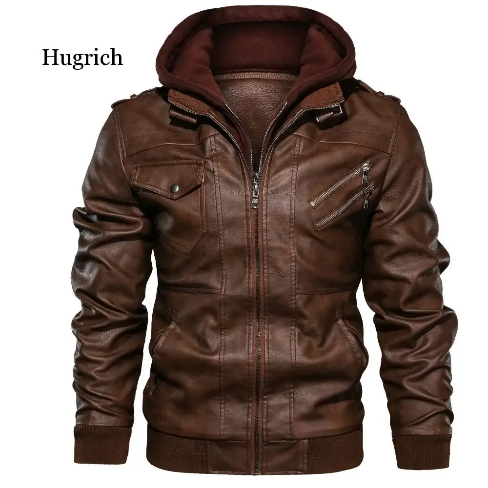 Men Leather Jacket Casual Motorcycle Hooded Jacket 2020 New Male Oblique Zipper European Size Jaqueta Couro