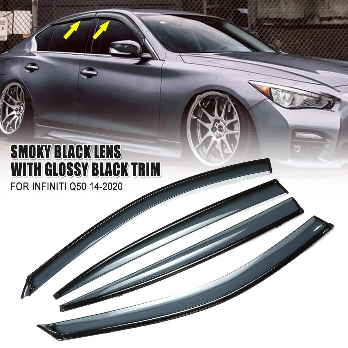 4Pcs Car Plastic Window Visor Deflectors Wind Sun Guard Rain Vent Visor