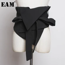 [EAM] черная ткань, асимметричный Бандаж с бантом, широкий пояс, индивидуальная Женская Новая мода, подходит ко всему, Осень-зима, 1A778