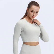 Nepoagym agindo básico mulher cortada sem emenda superior liso macio com scrunch na parte traseira manga longa colheita treino camisas para ginásio de esportes