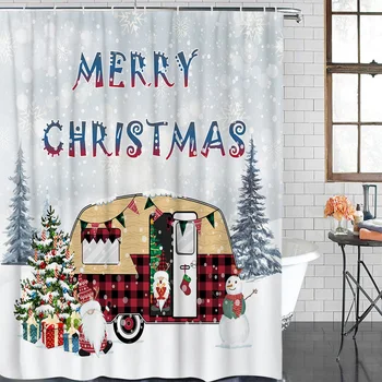 

Waterproof Shower Curtain Christmas Gnome Snowflake Bathroom Shower Curtains Christmas Shower Curtain &12 Hook