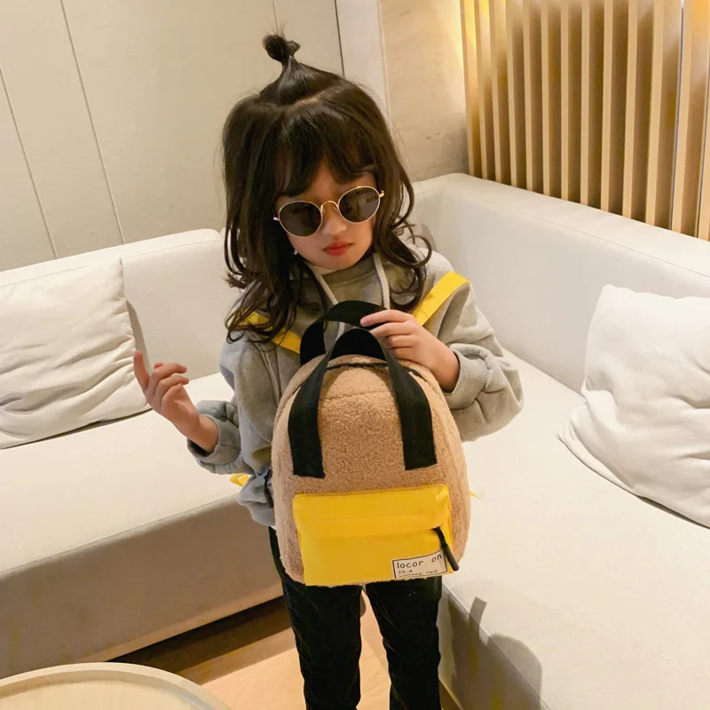 

Kindergarten School Bag Plush Versatile Children Backpack Casual Contrast Color-Carrying 2020 Winter Style Korean-style Lighteni