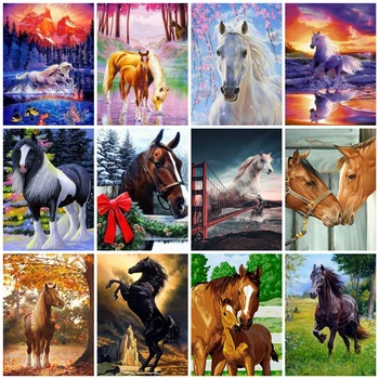 AZQSD Unframe Horse DIY Painting By Numbers Animals Kit Coloring By Numbers Wall Art Picture Acrylic Paint On Canvas Home Decor gaystory diy painting by numbers kit frameless abstract street picture drawing coloring on canvas home decor
