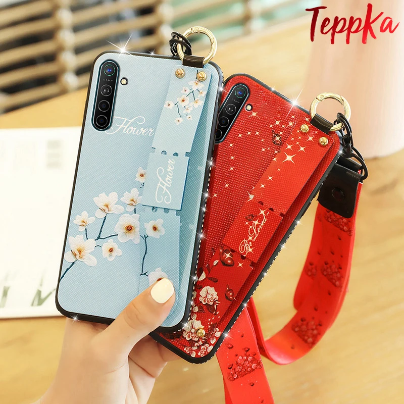 

Teppka For Realme XT Case Bling Glitter Strap wristband bracket Cover Case For OPPO Realme XT Coques