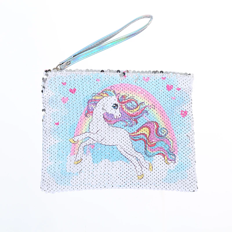 Женская маленькая блестящая сумка с единорогом для девочек, полиэстер, с буквенным принтом, пояс русалки, косметичка, Студенческая, дорожная, мультфильм, фламинго, чехол для макияжа - Цвет: Rainbow Unicorn