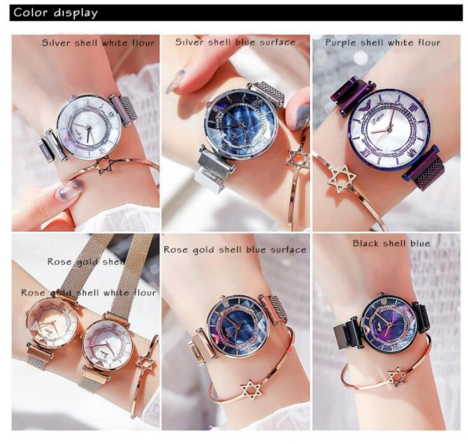 Luxury Ladies Watch Magnet Stainless Steel Mesh Marble Dial Fashion Diamond Female Luminous Shining Quartz Watch Relogio