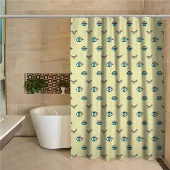 

Eyelash Waterproof and colorful shower curtain Simplistic Kids Drawing Style Blue Eyes with Sleepy Look Doodle Funny Polyester