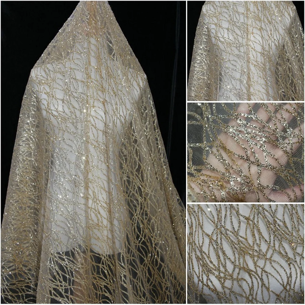 1Y/lot Golden Stripe Mesh Sequins fabric Stage Wedding dress decoration DIY craft | Дом и сад