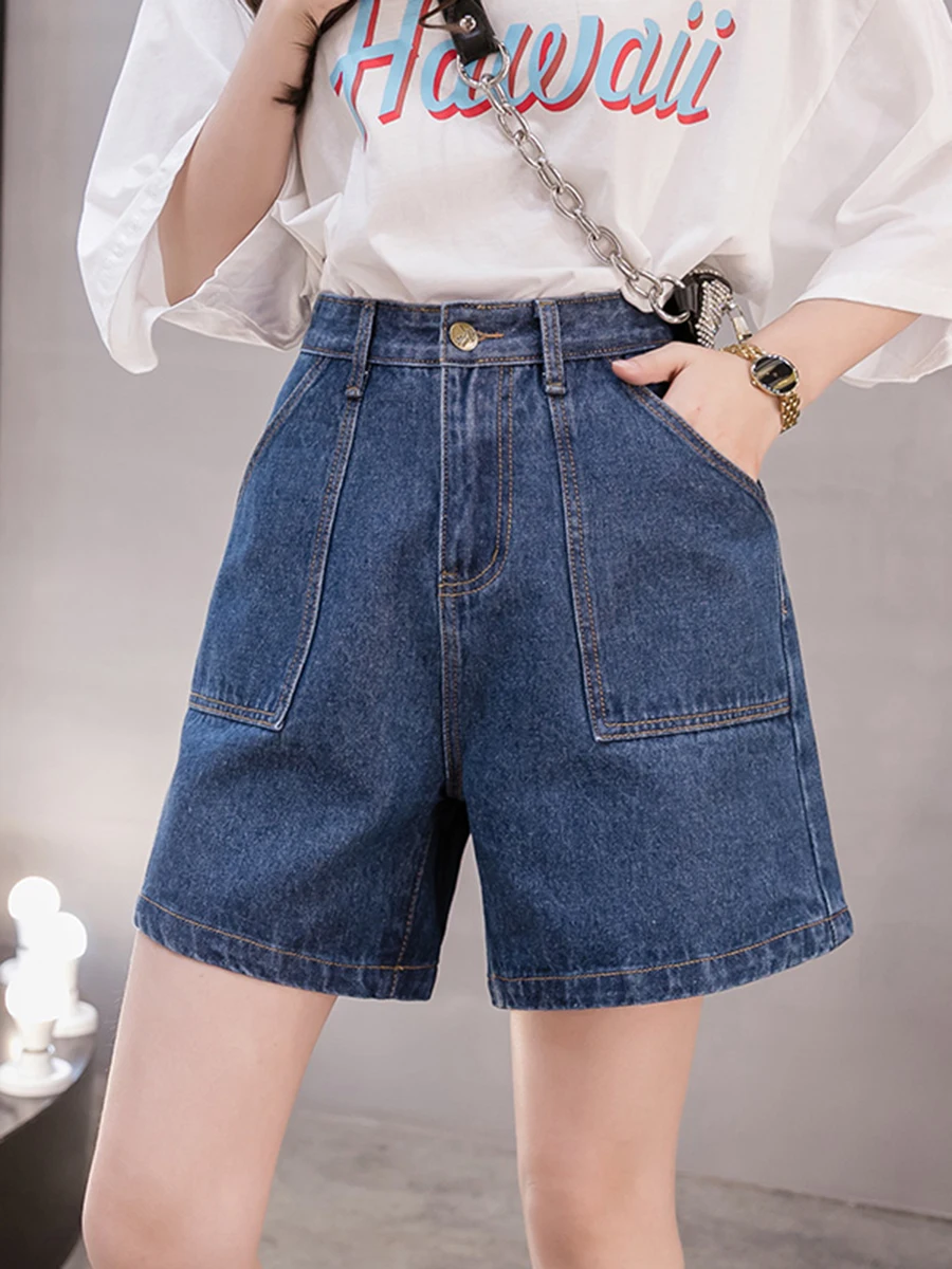 

4XL 5XL High Waist Loose Jeans Shorts Women 2020 Summer Pockets Wide Legs Women's Shorts Plus Size Bottoms