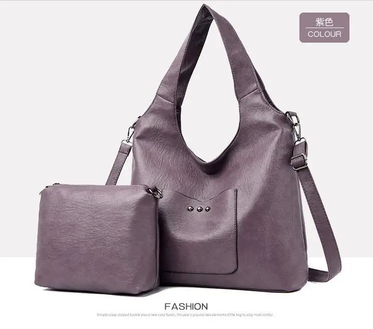 2 шт., женская сумка, набор, сумки-мессенджеры, дамская модная сумка на плечо, Дамская кожаная повседневная женская сумка-шоппер Sac Femme - Цвет: Сливовый