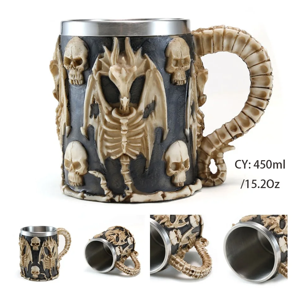 Skull Dragon Средневековый дракон, нержавеющая сталь, пивная кружка 600 мл, ретро кружка с черепом, кофейная чашка, чайная кружка, стакан, декор для паба, бара, Прямая поставка - Цвет: Skull Dragon