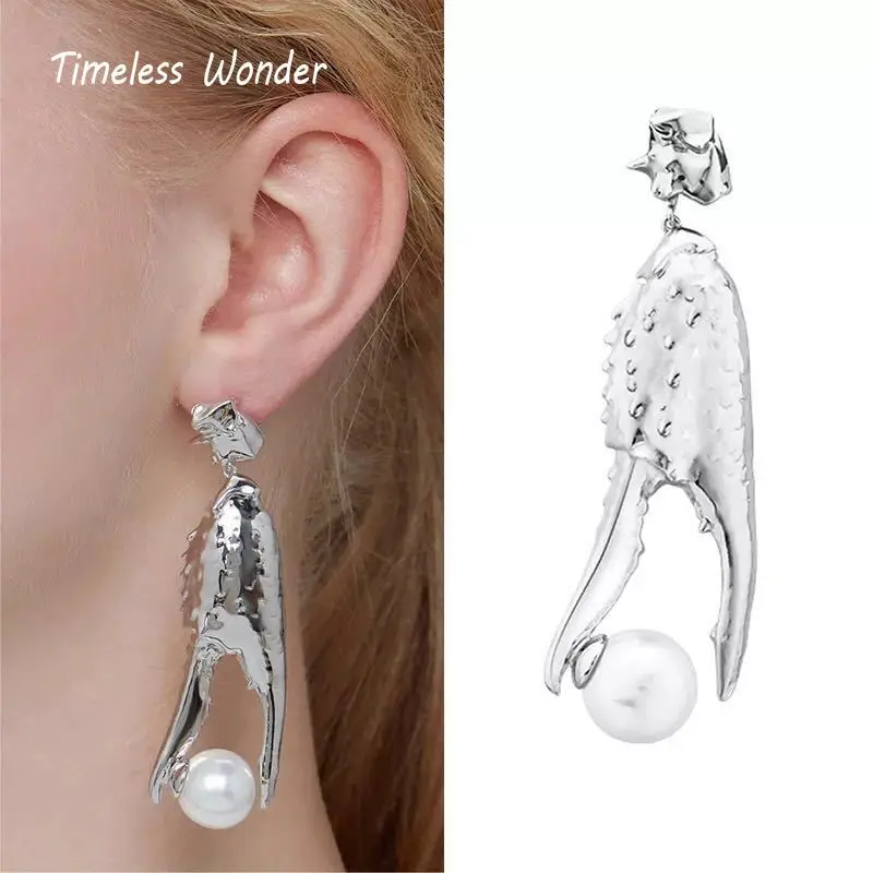 

Timeless Wonder Stunning Lobster Pliers Pearl Drop Earrings Women Jewelry Statement Punk Gothic Runway Boho Aretes Ins Rare 7625