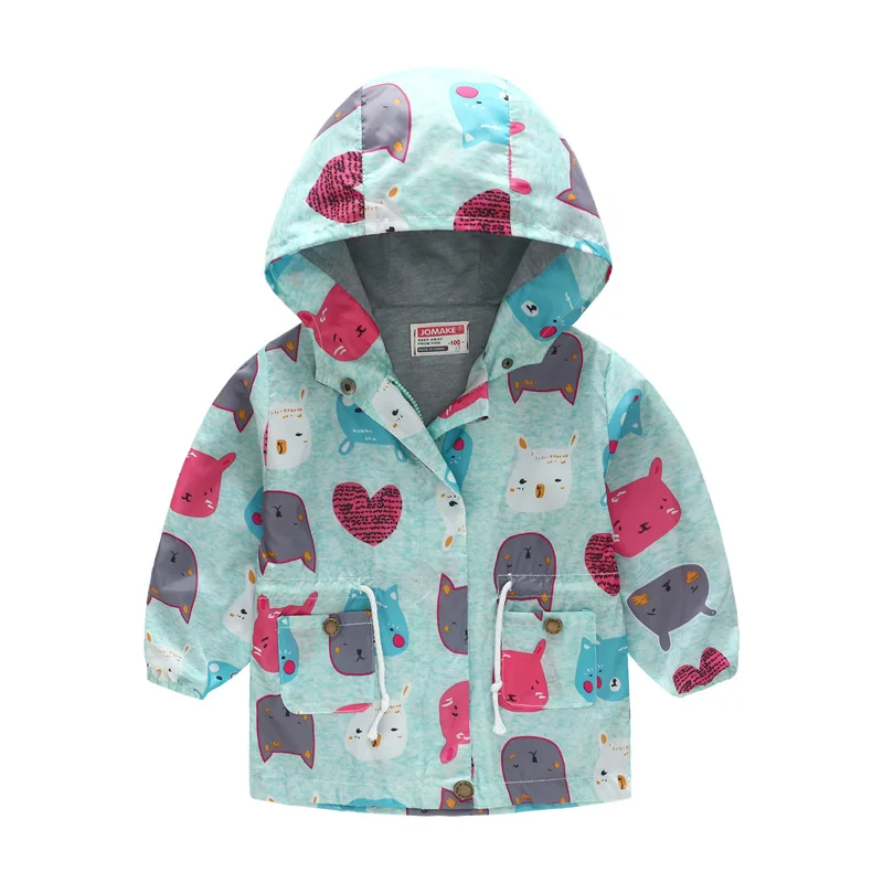 Girls Hooded Coats Fashion Printed Long Sweatshirt Windbreaker For Girls Autumn Outerwear Kids Wind Coat Children Clothing