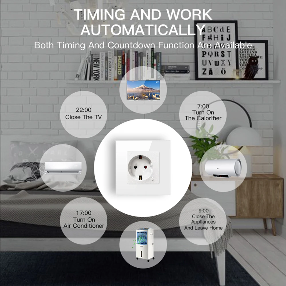 AVATTO Tuya 16A EU WiFi Smart Wall Outlet with Luxury Glass Panel, Smart Life APP Wall Socket works for Google Home, Alexa