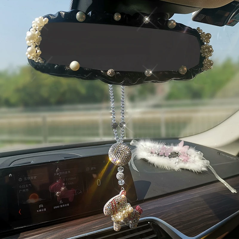 Universal-Bling-Crystal-Leather-Car-Rear-View-Mirror-Cover-Interior-Accessories-Pearls-Car-Mirror-Decoration-For-2