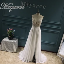 Mryarce Exklusive spitze Friesen Fließende Chiffon Side Split Hochzeit Kleid Open Back Brautkleider