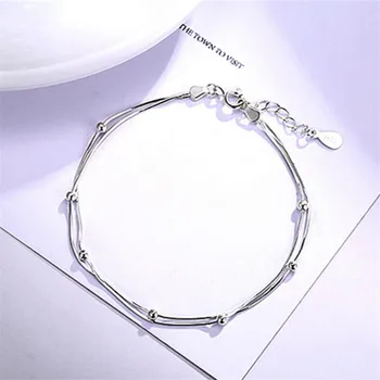 

New Simple Beads Double Layer Mini Transfer Beads 925 Sterling Silver Jewelry Personality Snake Bone Chain Bracelets SB176