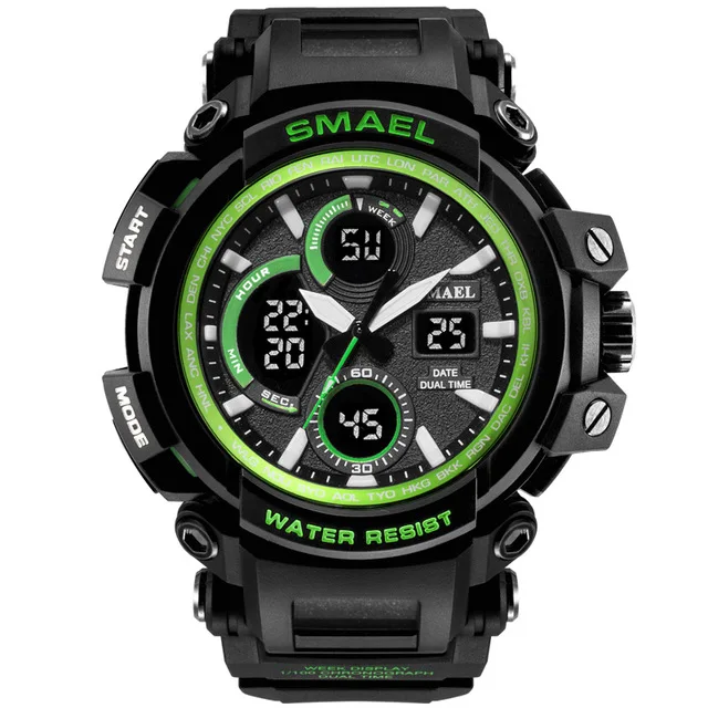 Relogio masculino Smael Роскошные брендовые кварцевые часы мужские модные повседневные часы Мужские Цифровые светодиодный спортивные военные часы мужские часы - Цвет: Black Green