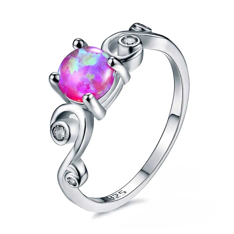Bague Ringen, классическое серебро 925, Ювелирное кольцо с синим круглым, опаловые драгоценные камни, фиолетовый, белый цвет, шарм, Engament Siver, ювелирное изделие, подарок