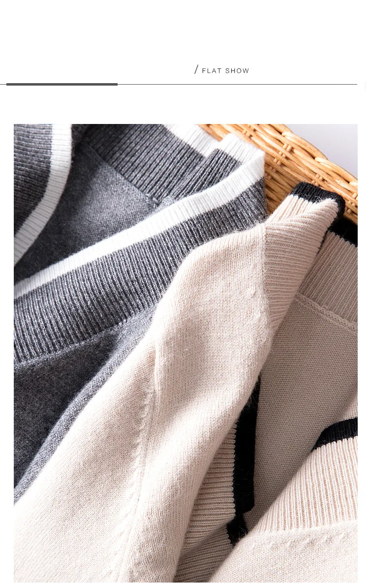 Time-limited Full Wool New Cashmere Suit Fashion Color Matching V-neck Sweater And Feet Pants Warm Two Piece Set Apricot