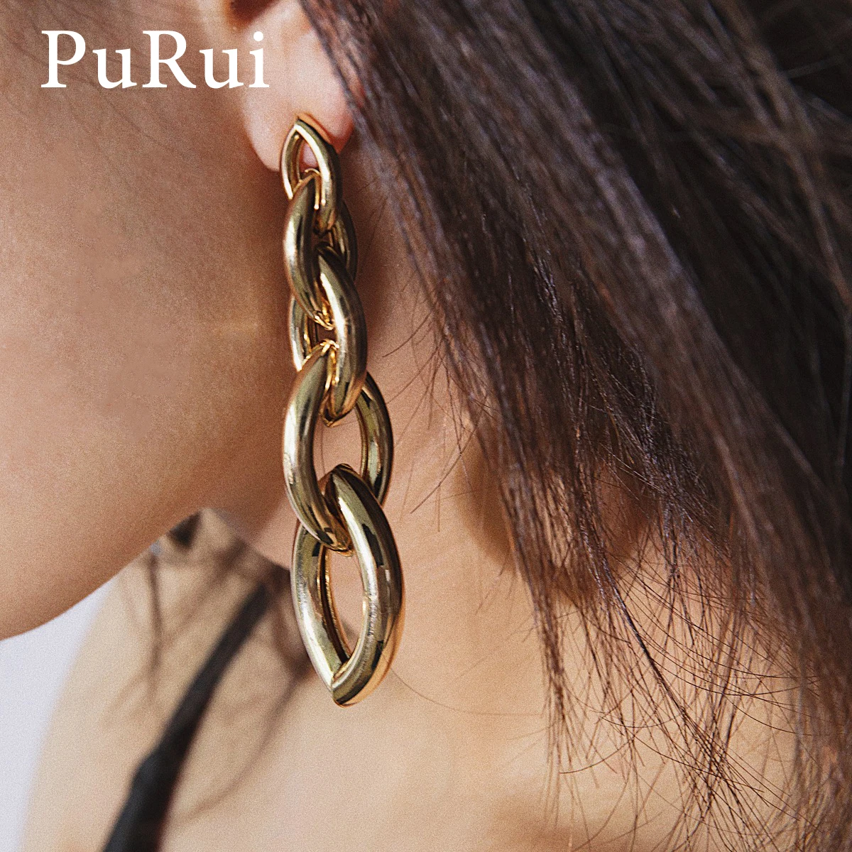Женские серьги-капли с длинной цепочкой от PuRui, серебряные, золотые, в стиле панк, Необычные геометрические серьги-подвески, модное ювелирное изделие