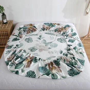 

White Leaves Bed Sheet Plant Print Fitted Sheet Deep Pocket Mattress Cover Elastic Band Soft Pillowcase Bedclothes Twin King Bed
