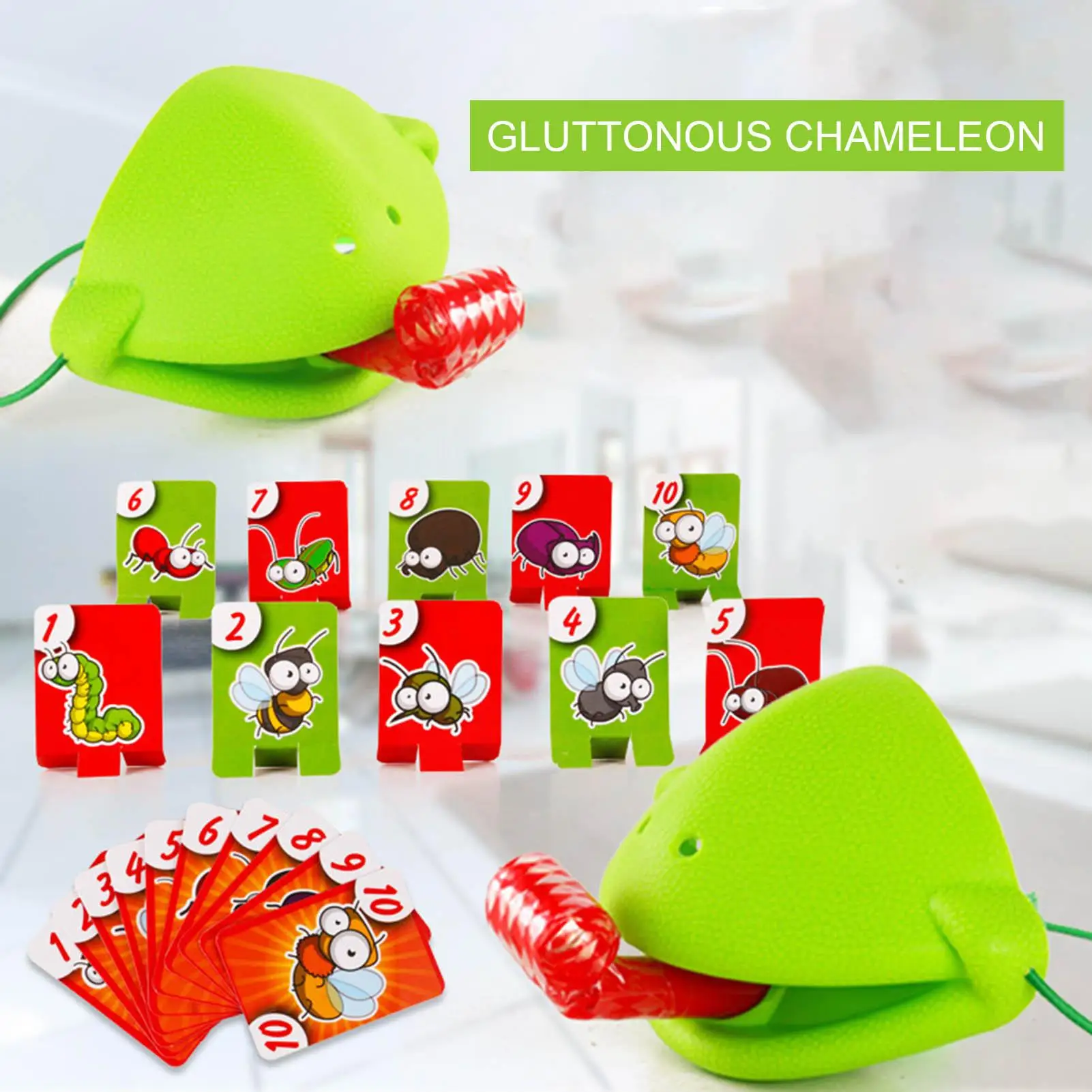 Chameleon Mouth Cover Tongue Bug Catch Lizard Quickdraw Card Party Holida.l8