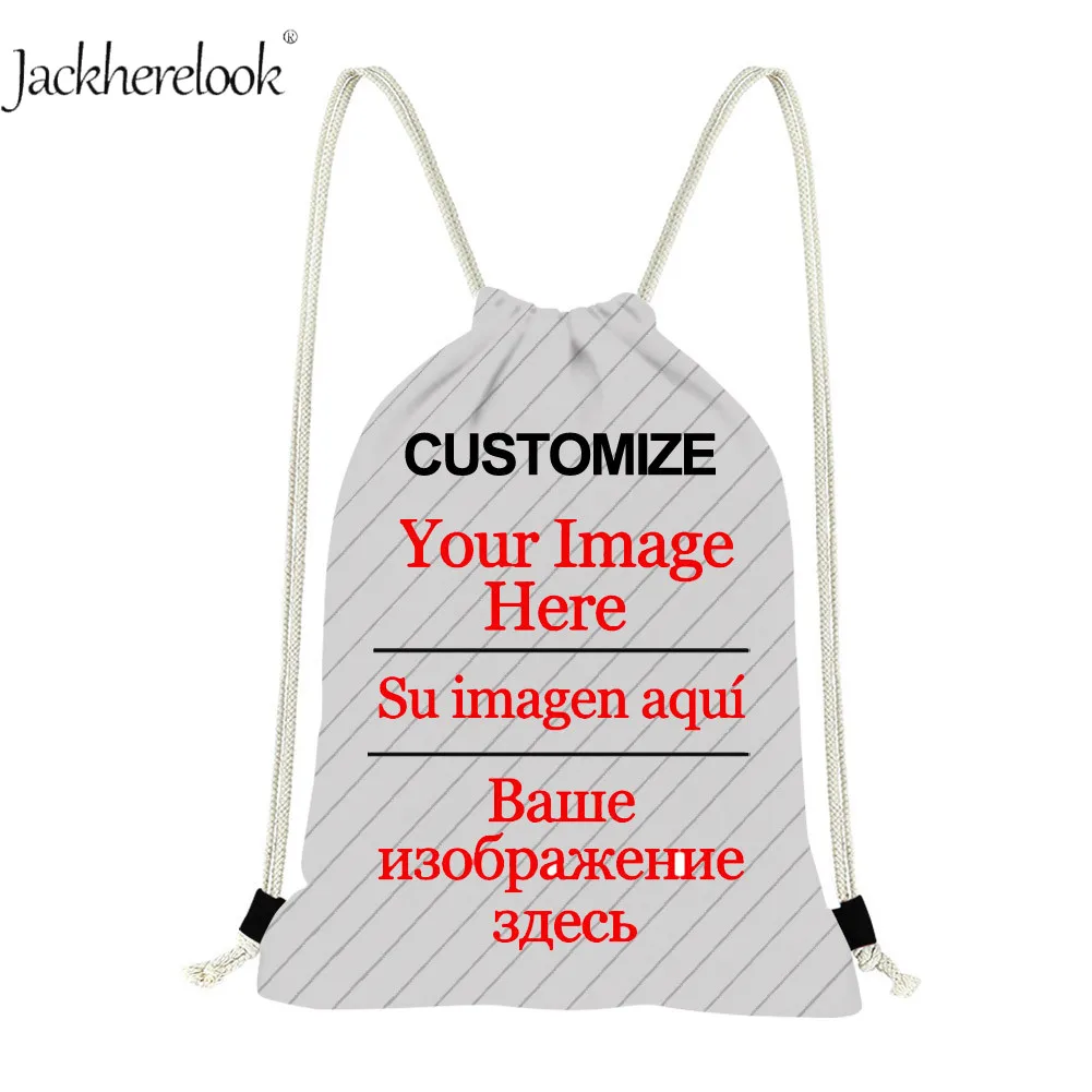 

Jackherelook Customize Images/Logo/Name Drawstring Bags Women Men Casual Backpack Travel Bag Beach Shopping Softback Kid Gympack