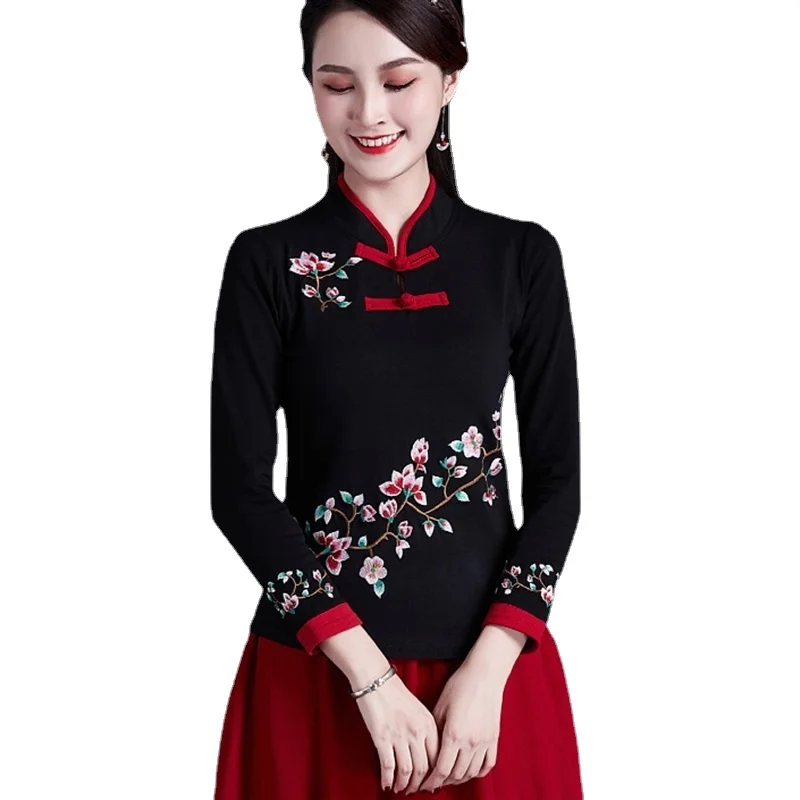 Chinese Style Clothing Women Hanfu Vintage Shirt Ethnic Tunic Patchwork Blouse And Top Women Ladies Chinese Tops V1932 women chinese shirt