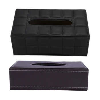 

2 Pcs Portable PU Leather Rectangular Tissue Cover Box Holders Case Pumping Paper Hotel Home Car Gift, Brown & Black