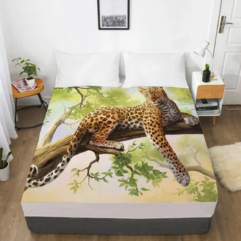 

3D Fitted Sheet Bed Mattress Fitted Cover Custom Design Bed Linens Sheets Bedsheet 220x260 Animal Leopard Printed Bedding