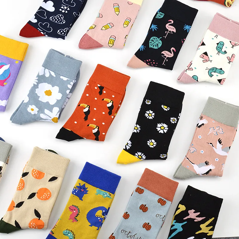 Женские носки Забавные милые Мультяшные с фруктами оранжевыми бананами пивом