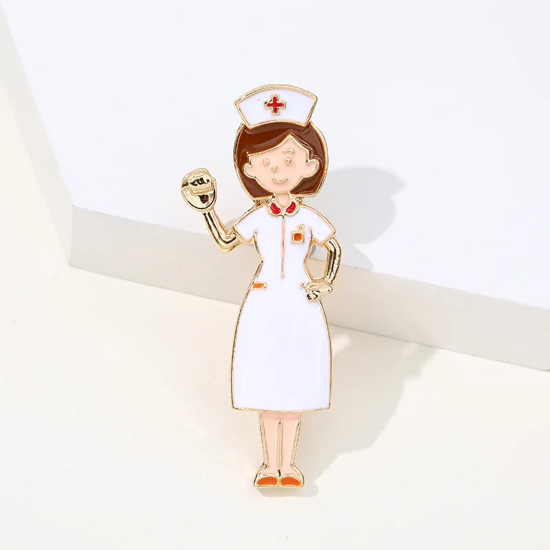 귀여운 에나멜 간호사 모양 핀 여성 브로치 패션 쥬얼리 의료 의사 간호사 학생 선물 옷깃 브로치 배지 선물
