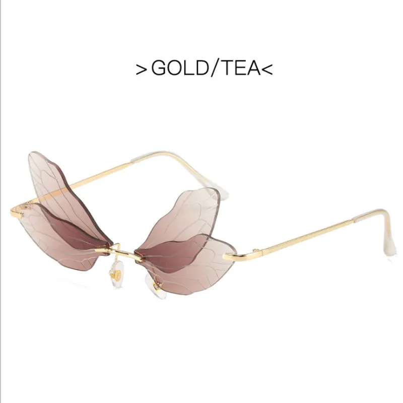 2022 Vintage Dragonfly Wings Sunglasses Fashion Rimless Women Clear Lens Eyewear Men Pink Sun Glasses UV400 Eyewear Female rectangle sunglasses Sunglasses