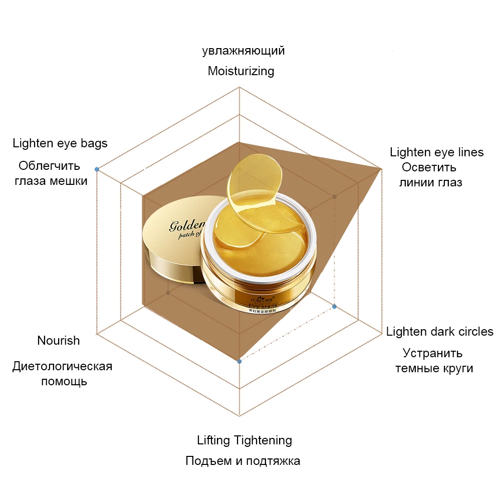 Fonce 24K золото кристалл коллагеновый гель патчи для глаз 60 шт маска сна удаления