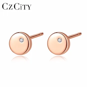 

CZCITY Cute Small Zircon Round Stud Earrings for Women Simple Rose Gold Color Daily Wearing Earrings Silver Sterling Jewelry