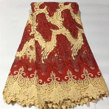 

Nigerian Tulle Lace Latest African Lace Fabric 2020 Bridal Lace Fabric Red color African High Quality stones Lace Fabric 5Yards