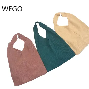 

2020 Korean fashion handbags handbag Hand-knitted woolen bag color soft portable female wool open sweater bag